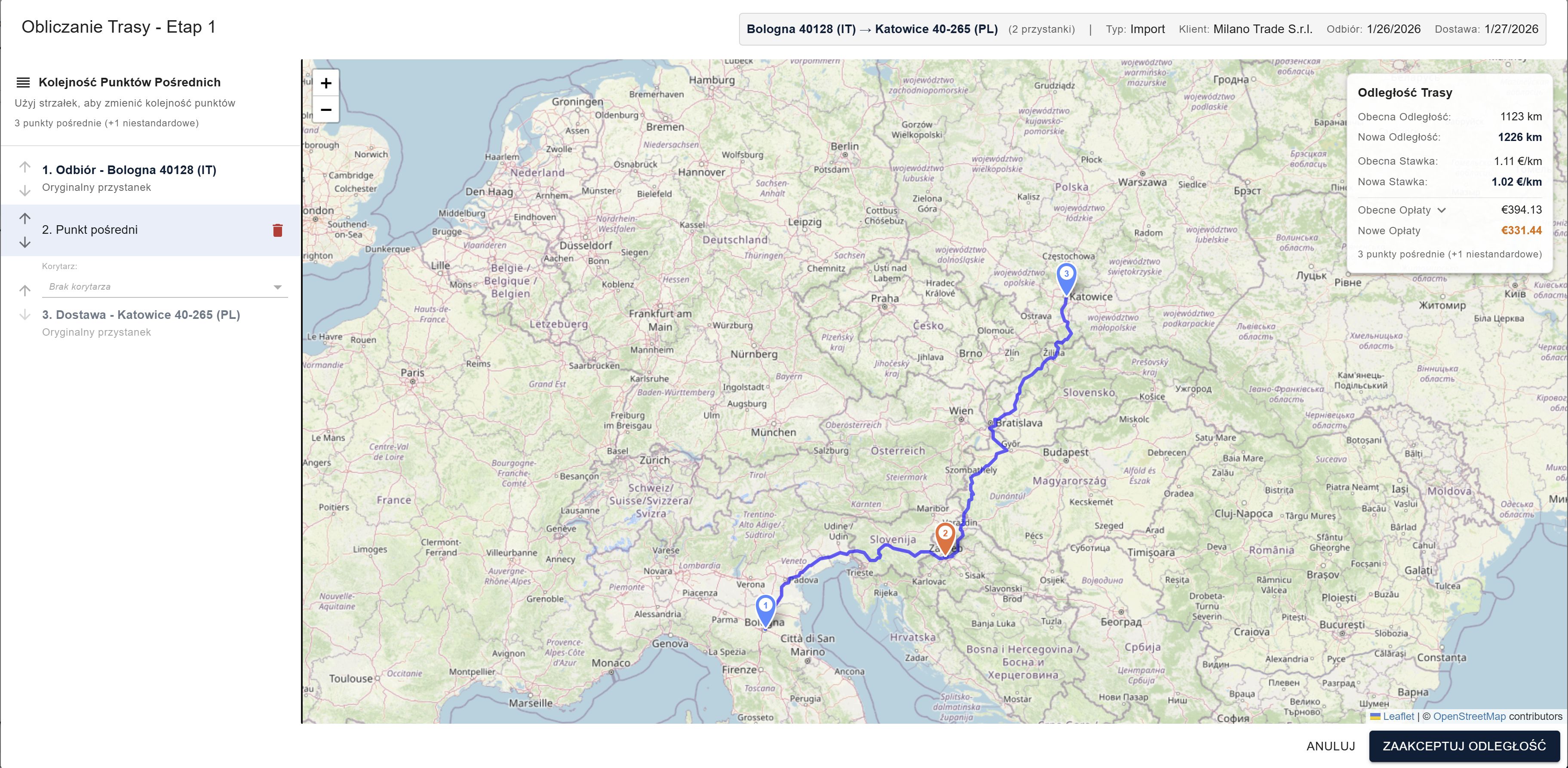 FORT route planner showing a route on a map with distance summary
